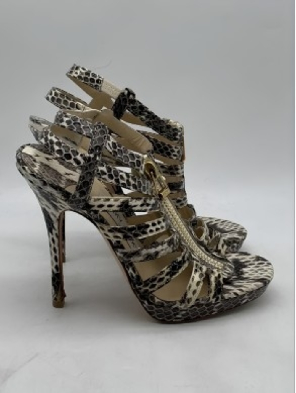 Jimmy Choo Glenys Snakeskin Gladiator Sandals Caged Stiletto Heels - Size 5.5